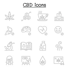 CBD, Cannabis icons set in thin line style