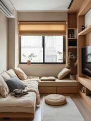 A cozy and comfortable room with a wooden design