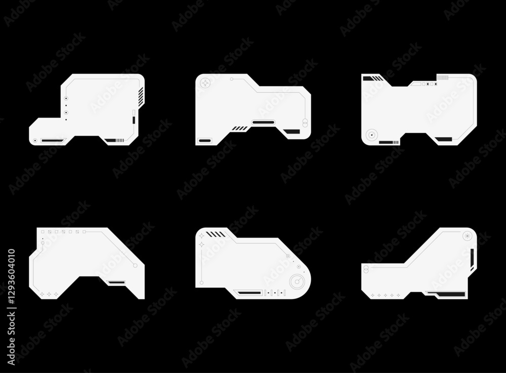 Aufkleber futuristic element. cyberpunk decals set. hud interface design vector.