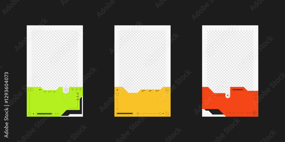 Poster collection of player frames template. cyberpunk style. game card frame mockup template design.