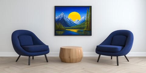 Scenic mountain landscape featuring two cozy chairs overlooking a majestic view of nature and serenity