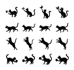 Cats movment silhouettes set on white background