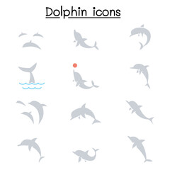 Dolphin icon set in thin line style