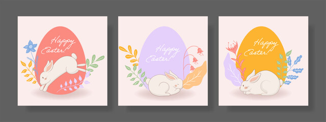 Easter set. Sleeping rabbit, golden egg, vibrant spring flowers, pastel botanical composition, nature-inspired festive greeting, gentle artistic style, seasonal decoration