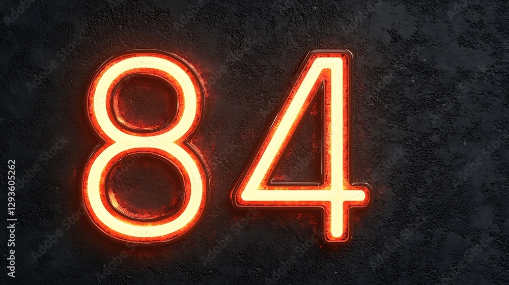 Poster a glowing neon sign displaying the number 