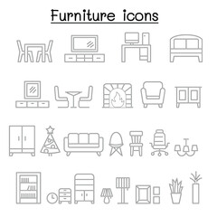 Furniture icon set in thin line style