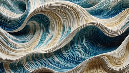 Oceanic Whispers: Artistic interpretation of ocean waves, with swirling patterns and intricate details, inviting viewers to immerse themselves in the depths of marine beauty, Generative Ai