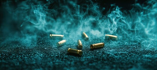 Pile of bullets on a blue surface