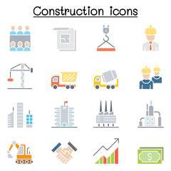 Construction industrial icon set in thin line style