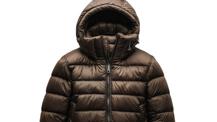 Stylish brown puffer jacket with hood perfect for winter wear and outdoor activities