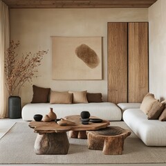 Minimalist Living Room Featuring Wood Furniture and Natural Decorations