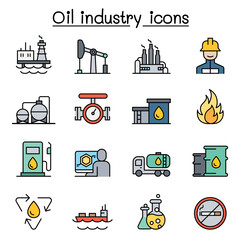 Oil industry icon set in thin line style