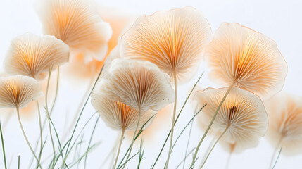 Mushrooms growing on a white background, close-up of mushrooms
