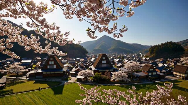 Shirakawa-go in Spring: A Traditional Japanese Village with Cherry Blossoms