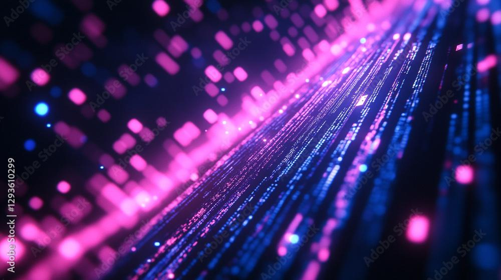 Poster abstract pink blue digital data stream background image neon code glow light cyber future binary