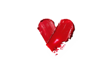Smearing red heart-shaped lipstick isolated on a white or transparent png background. Red lipstick glossy texture in heart shape. Cosmetic product swatch
