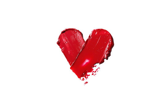 Smearing red heart-shaped lipstick isolated on a white or transparent png background. Red lipstick glossy texture in heart shape. Cosmetic product swatch