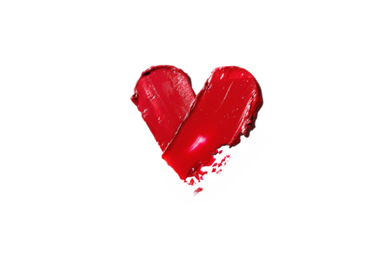 Smearing red heart-shaped lipstick isolated on a white or transparent png background. Red lipstick glossy texture in heart shape. Cosmetic product swatch