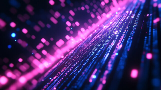 Abstract pink blue digital data stream background image neon code glow light cyber future binary