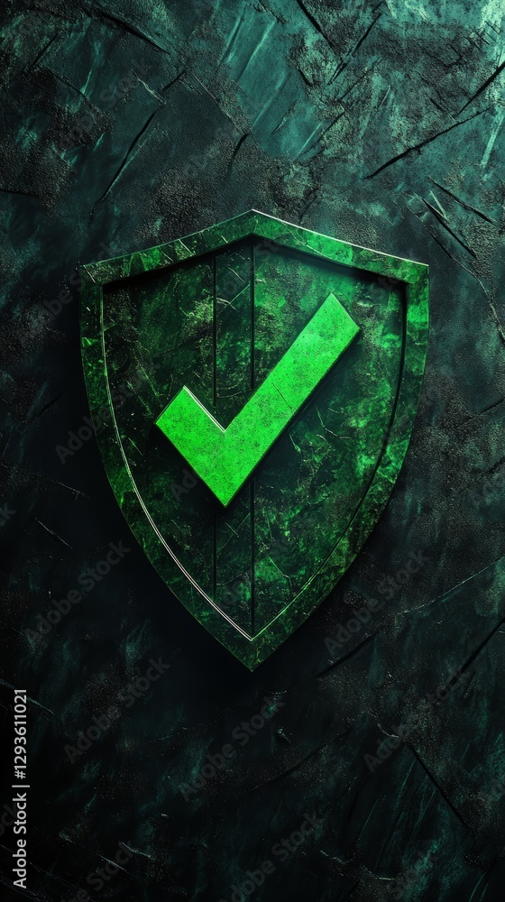 Leinwandbilder green shield with check mark on textured background, symbolizing security and protection. cybersecur