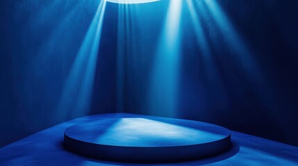 Blue Studio Platform With Dramatic Lighting Effects
