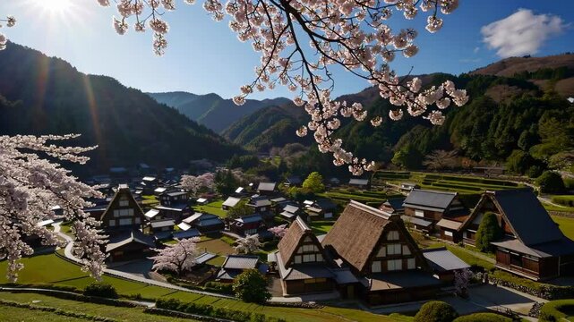 Shirakawa-go in Spring: A Traditional Japanese Village with Cherry Blossoms