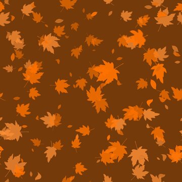 Yellow wedge leaves on a brown background, seamless mattern