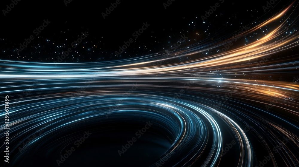 Poster dynamic light trails in a dark space with stars and cosmic elements