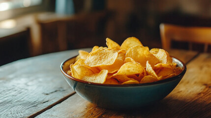  crispy tortilla chips in a rustic bowl on wooden table food life snack salty tasty party