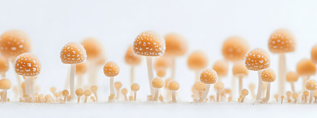Mushrooms growing on a white background, close-up of mushrooms
