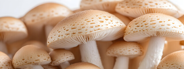 Mushrooms growing on a white background, close-up of mushrooms
