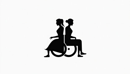 Fototapeta premium Elegant Two Women in Wheelchairs Back-to-Back Companionship Symbol with Copy Space
