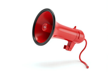 Red megaphone in air on white background