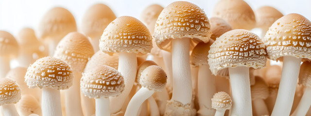 Mushrooms growing on a white background, close-up of mushrooms

