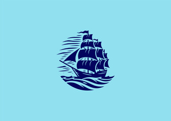Fototapeta premium Sailing Wind Logo – A sailboat gliding forward with wind effects, symbolizing adventure, determination, and exploration