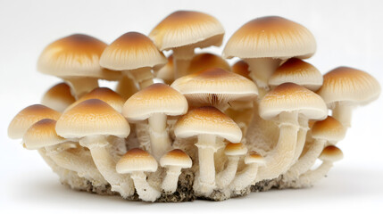 Mushrooms growing on a white background, close-up of mushrooms
