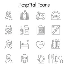 Hospital icon set in thin line style