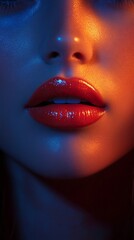 Obraz premium Woman with red lips and dramatic lighting posing for beauty portrait