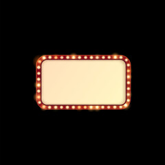 Light bulbs on red vector frame, glow lamps rectangle border, retro billboard, Circus, cinema casino illumination banner