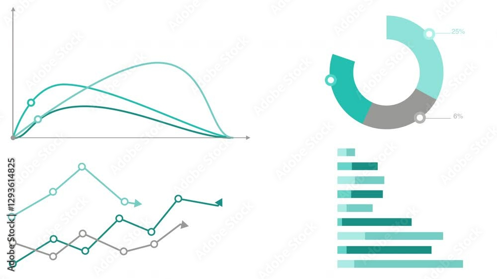 Poster set of animated infographic elements.market data analysis with charts and diagrams isolated on white