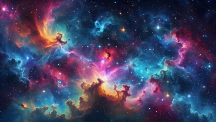 Celestial Symphony: A breathtaking image of a vibrant nebula, awash with a kaleidoscope of colors, swirling galaxies, and countless stars, Generative Ai