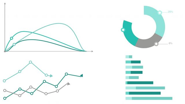 Set of animated infographic elements.Market data analysis with charts and diagrams isolated on white background. 4K animation 
