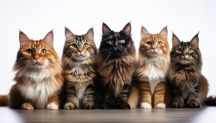 Group of Playful Cats lounging in a Cozy Modern Living Room with Stripes and Patterns, Radiating Warmth and Contentment.