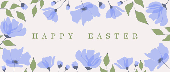Easter set. Sleeping white rabbit resting among delicate blue flowers, soft pastel color scheme, artistic holiday greeting, elegant botanical composition, peaceful spring design