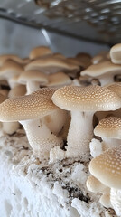 Mushrooms growing on a white background, close-up of mushrooms
