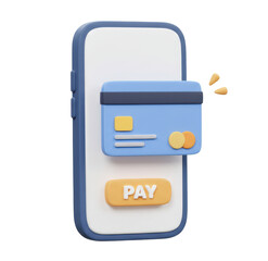 3d pay with mobile phone, banking online payments icon concept. Pay button on smartphone transaction with credit card. 3d mobile with financial bills receipt. 3d illustration