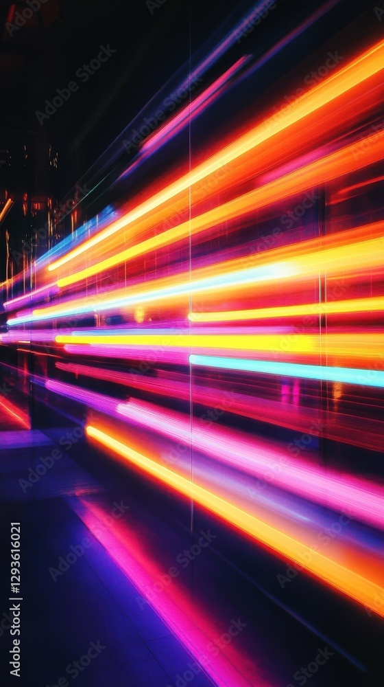 Poster light trails of vibrant colors moving across the dark background