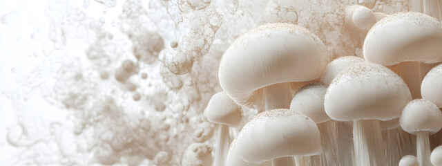 Mushrooms growing on a white background, close-up of mushrooms
