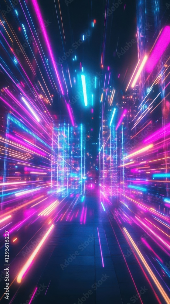 Poster abstract light streaks burst across dark space creating visual effects
