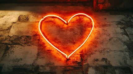 Glowing Neon Heart on a Rough Wall